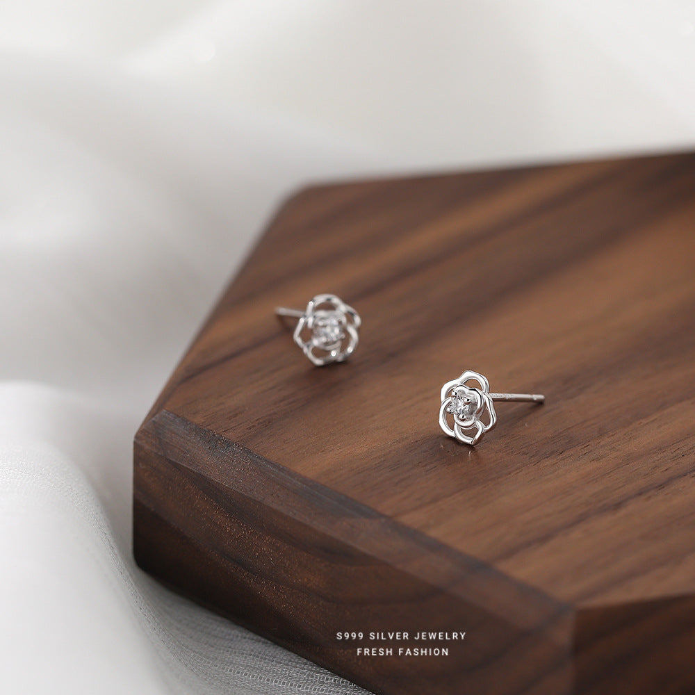 C廠 韓國韓版玫瑰花999純銀耳環批發 折扣@洽客服 26.03.W2「E2830」