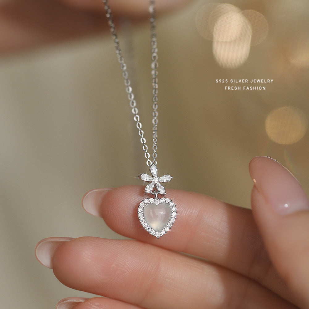 C廠 韓國韓版白玉髓花朵愛心S925純銀項鍊 批發 折扣@洽客服 25.12.W1「A4696」