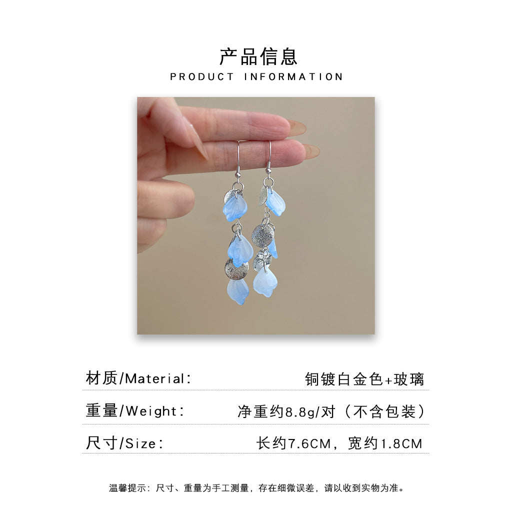A廠 日韓系手作藍色貝殼花瓣流蘇耳環批發 折扣@洽客服 26.-8.26「7619」