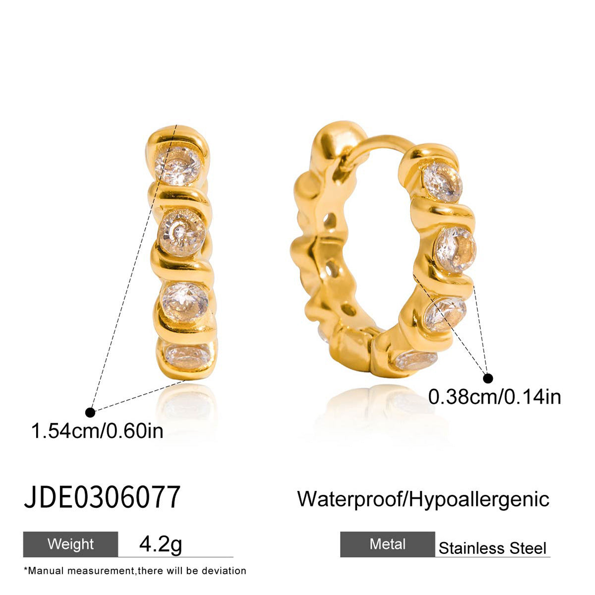 B廠 歐美款 鋯石鈦鋼 鈦鋼鍍18K金耳環 批發 折扣@洽客服 25.10.W5「JDE0306075 JDE0306077」