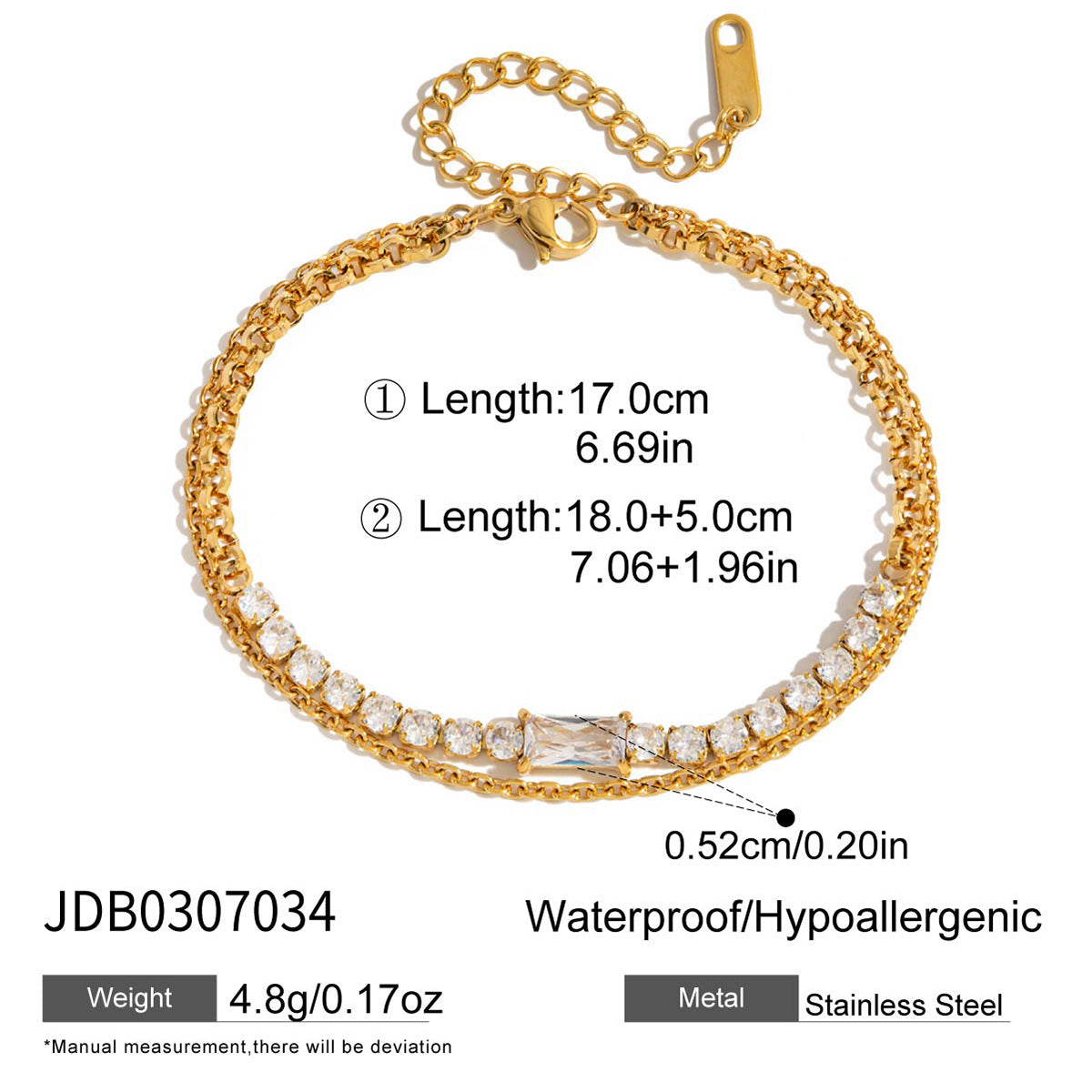 B廠 歐美款 圓形白色鋯石十字鏈 鈦鋼鍍18K金手鍊 批發 折扣@洽客服 25.10.W5「JDB0307032」