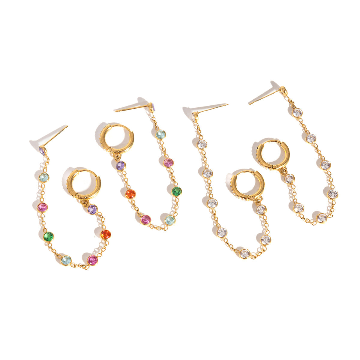 B廠 歐美款彩色鋯石流蘇鈦鋼鍍1錬8K金耳環批發 折扣@洽客服 26.03.W2「JDE0312201-CR JDE0312201-WT 」