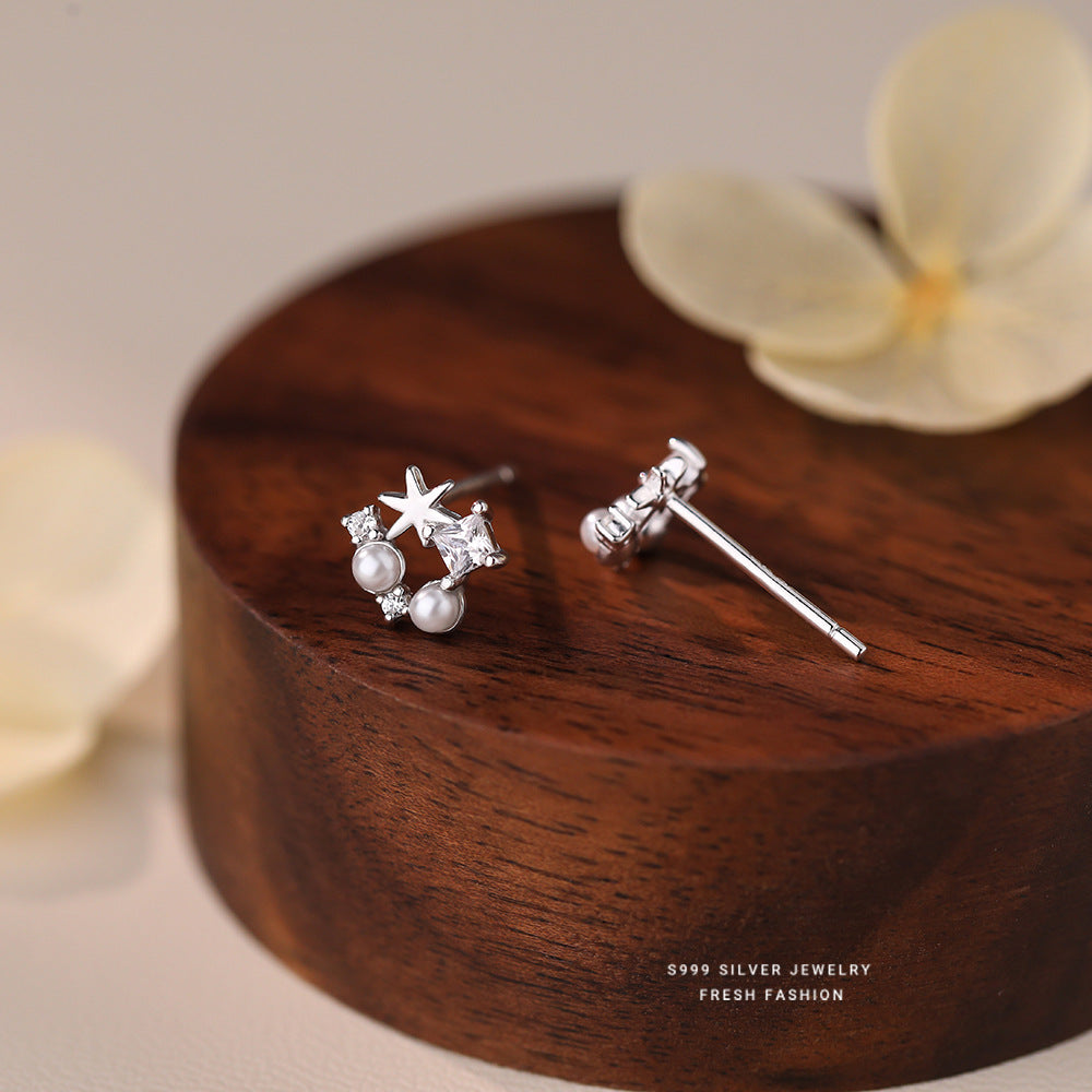 C廠 S999足銀｜珍珠六芒星耳環 批發 折扣@洽客服 25.01.W4「E6038」