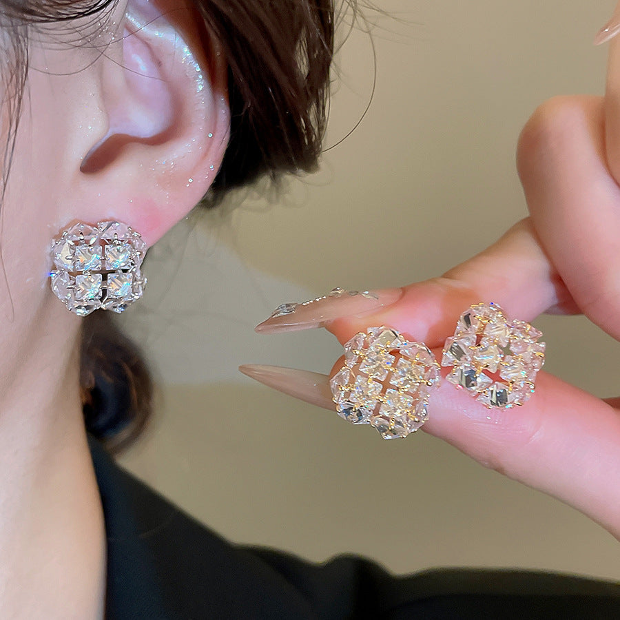 A2廠 韓國韓版鑲鋯石方形吊墜電鍍14K真金銀針耳環 批發 折扣@洽客服 25.11.W3「WE4816」