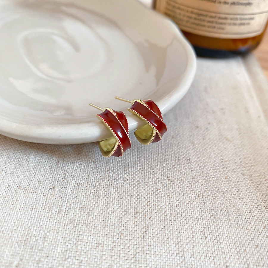 A2廠 韓國韓版紅色滴油交叉X型銀針耳環 批發 折扣@洽客服 25.12.W4「HE29663」