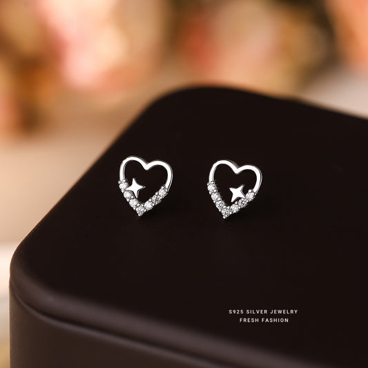 C廠 韓國韓版鏤空愛心四芒星S925純銀耳環 批發 折扣@洽客服 25.11.26「E5810」