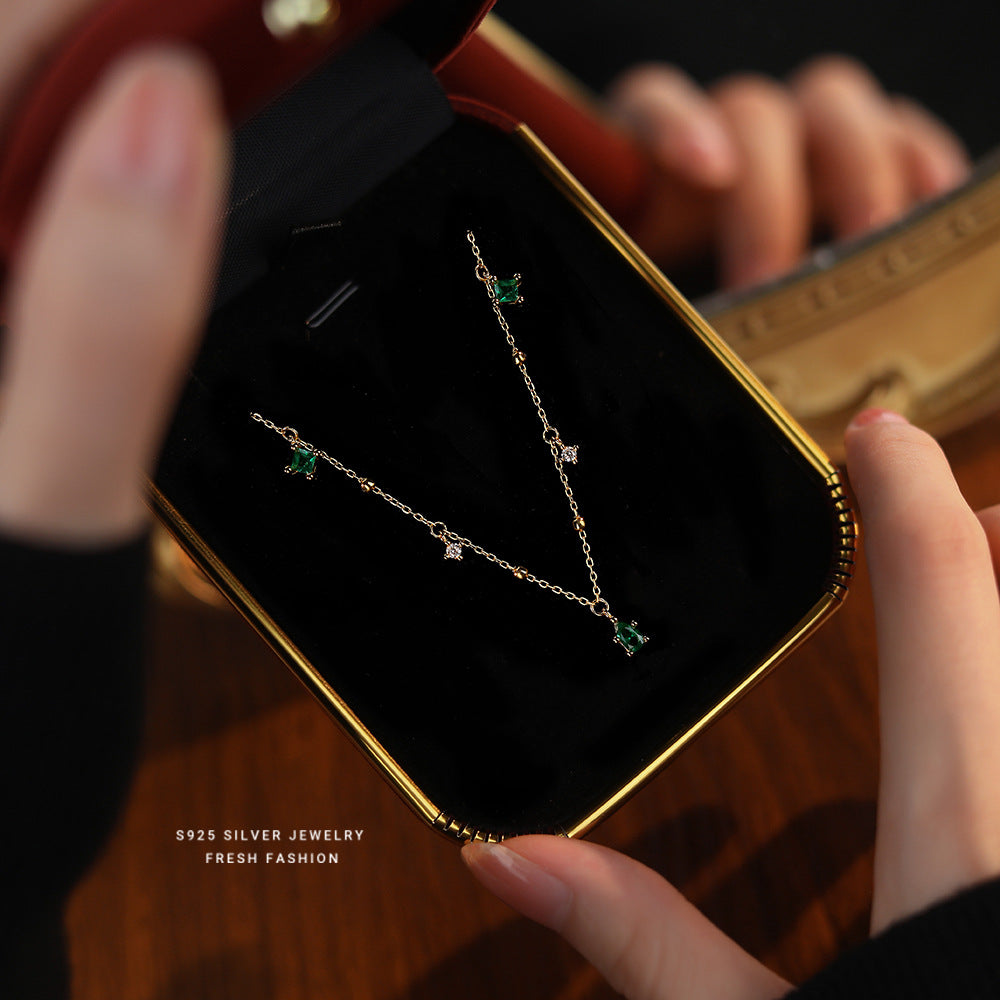 C廠 韓國韓版綠色小方塊鋯石S925純銀項鍊 批發 折扣@洽客服 25.10.W3「A2972」