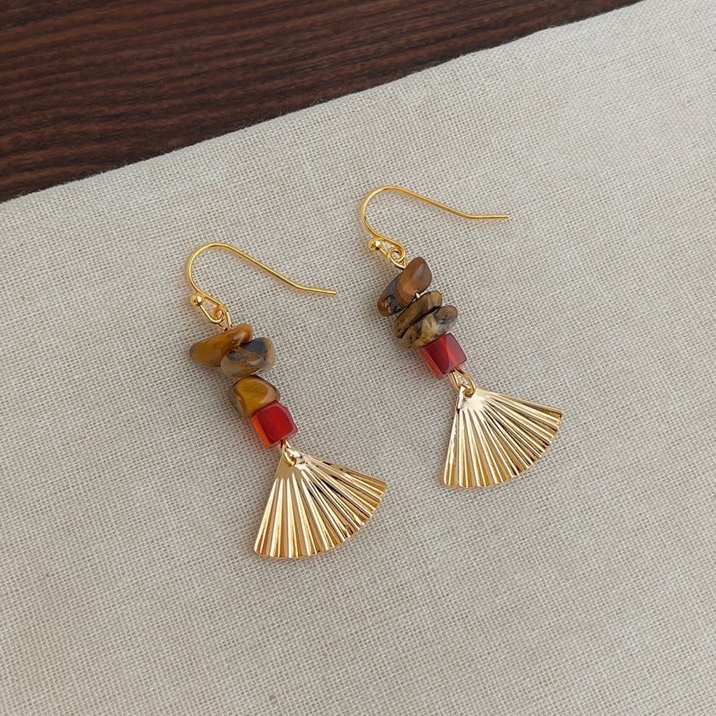 A廠 韓系款手作扇形流蘇虎眼石銀針銀針耳環 批發 折扣@洽客服 25.12.W2「6862」