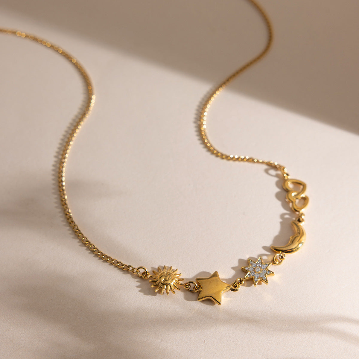 B廠 歐美款 星星月亮鋯石鈦鋼鍍18K金項鍊 批發 折扣@洽客服 26.02.W3「JDN0211218」