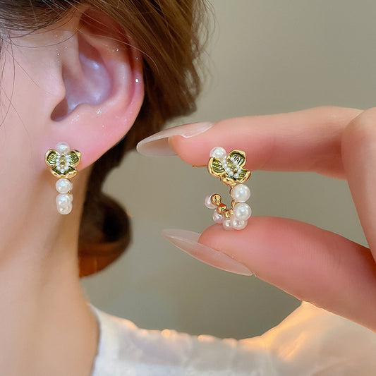 A2廠 韓國韓版鋯石蝴蝶C形珍珠銀針耳環批發 折扣@洽客服 26.03.W4「HE25879」