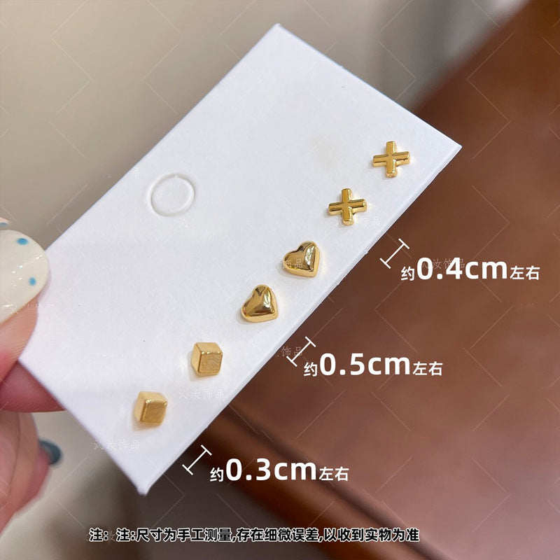 A2廠 韓國韓版愛心方形十字架銀針耳環-6件套 批發 折扣@洽客服 25.12.W2「HE29309」