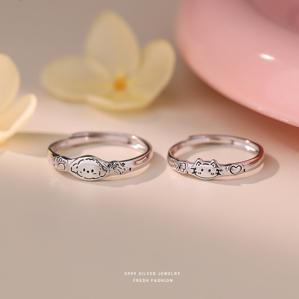 C廠 S999純銀｜韓國韓版可愛萌趣貓狗情侶戒指 26.02.W1「K2477 K2478」