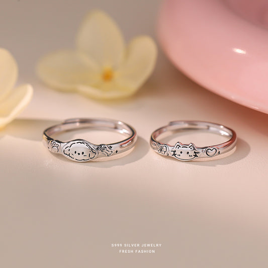 C廠 S999純銀｜韓國韓版可愛萌趣貓狗情侶戒指 26.02.W1「K2477 K2478」