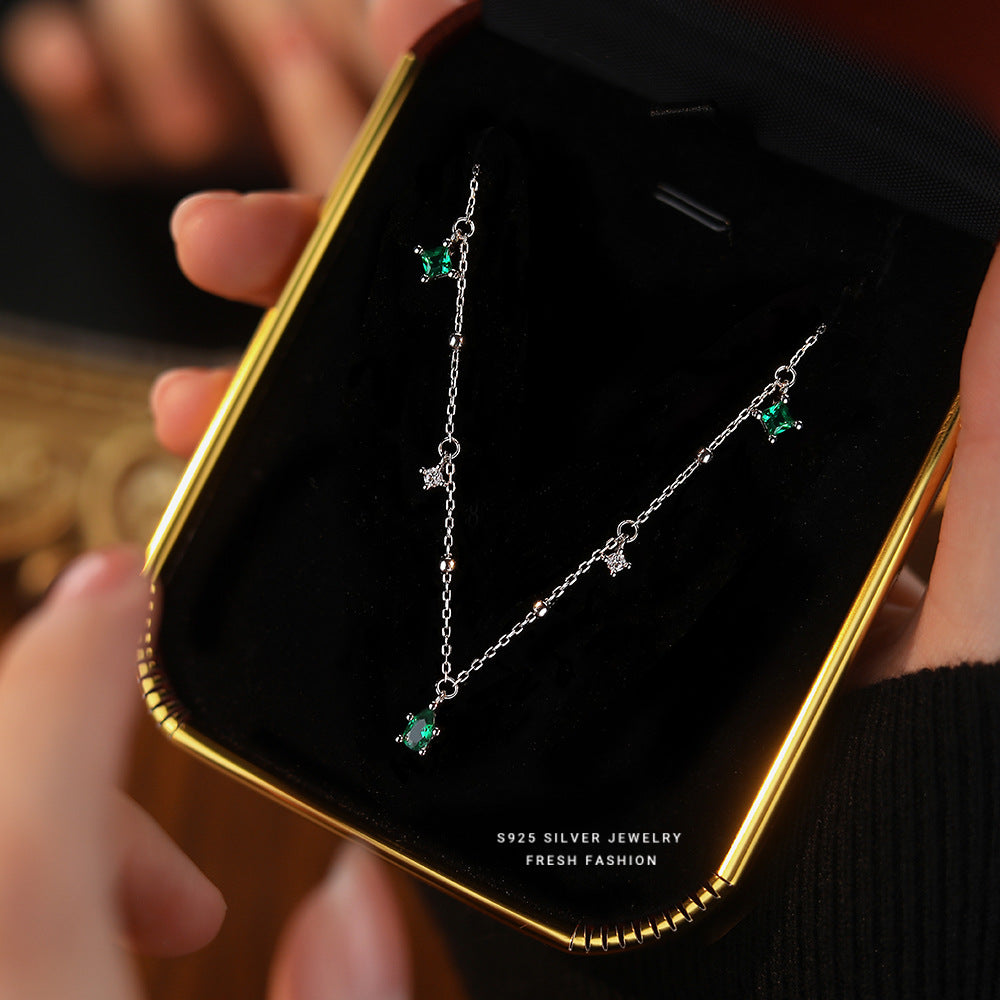 C廠 韓國韓版綠色小方塊鋯石S925純銀項鍊 批發 折扣@洽客服 25.10.W3「A2972」