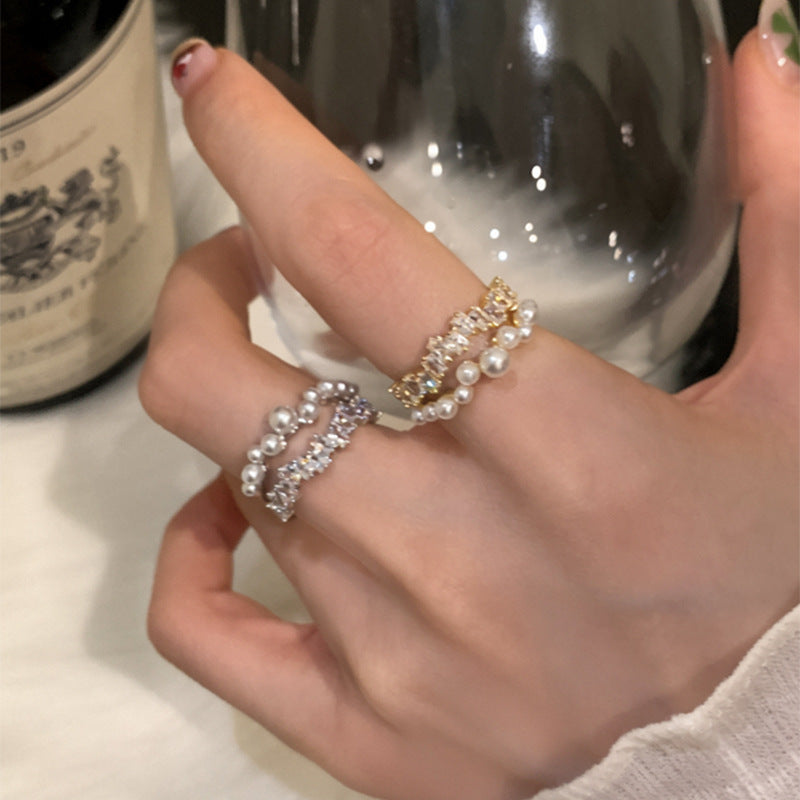 A2廠 韓國韓版雙層鋯石珍珠開口電鍍14k真金戒指批發 折扣@洽客服 26.03.W3「HR3045-」