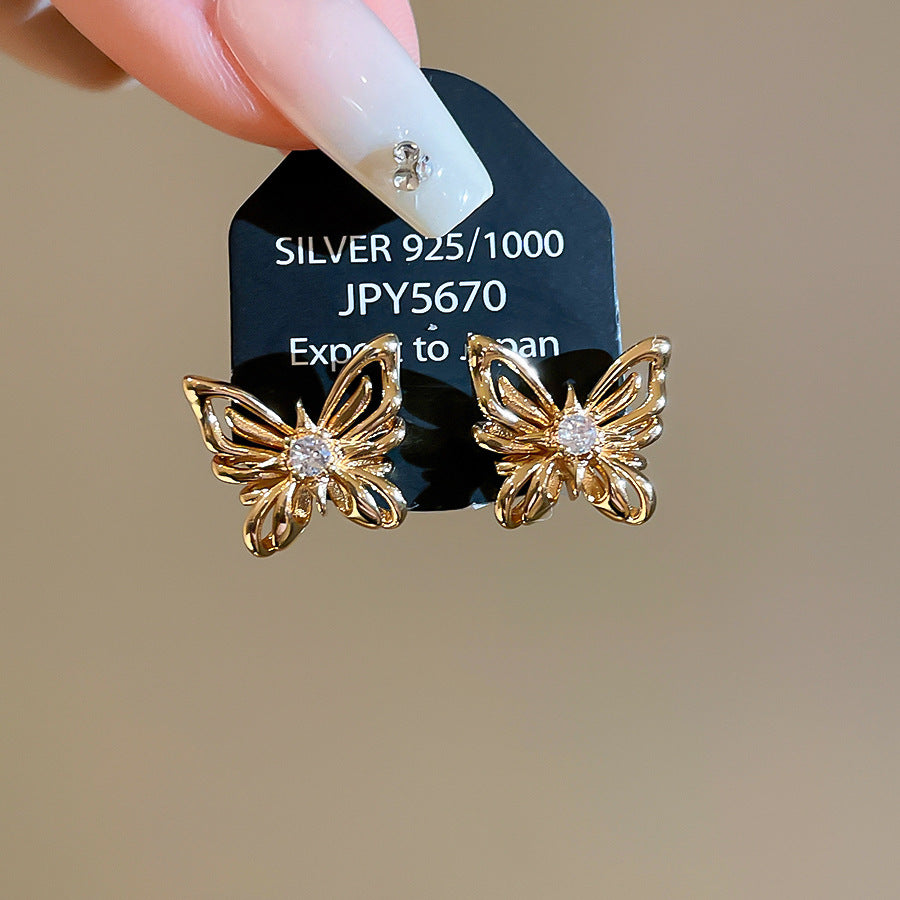 A2廠 韓國韓版立體鏤空蝴蝶銀針耳環批發 折扣@洽客服 26.04.W4「HE32607」