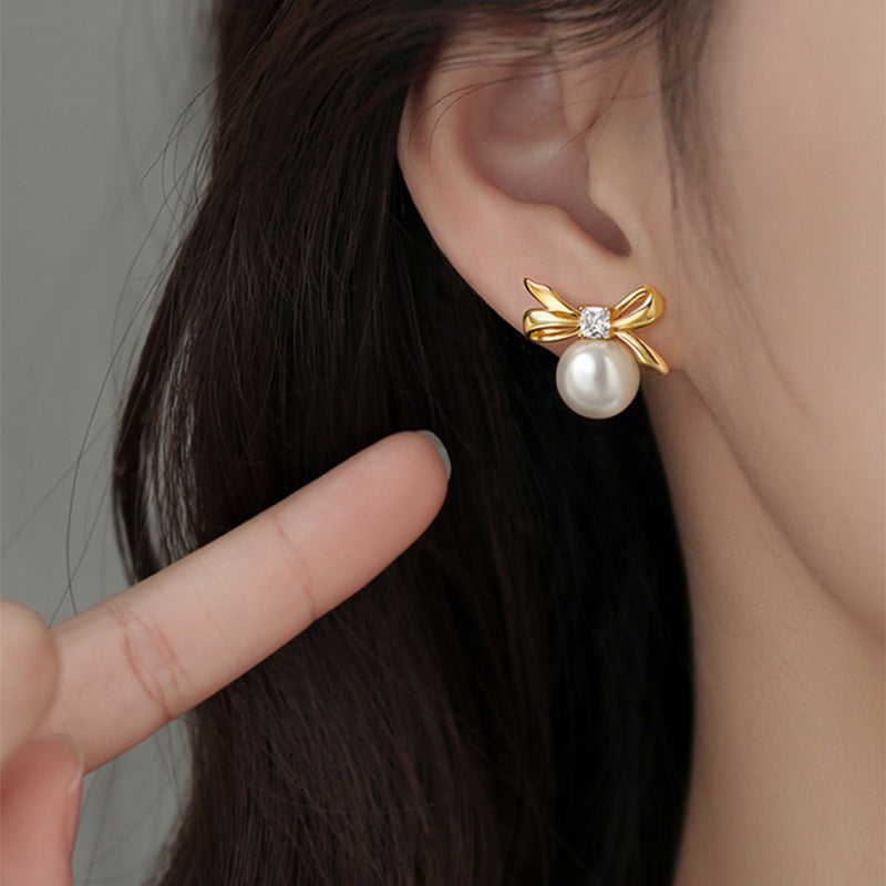 A2廠 韓國韓版 鋯石圓形蝴蝶結珍珠耳環批發 折扣@洽客服 26.03.W2「HE30873」