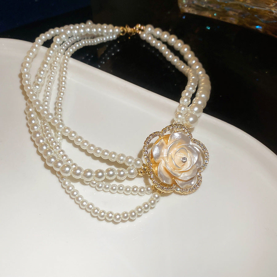 A2廠 韓國韓版鑲鑽花朵多層珍珠項鍊&耳環  批發 折扣@洽客服 26.01.W1「HE29800 HN10880」