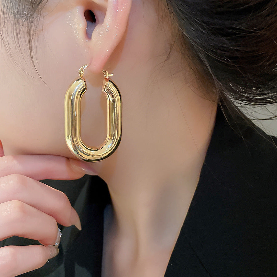 A2廠 韓國韓版金屬光面橢圓形銀針耳環 批發 折扣@洽客服 25.12.W3「HE29346」