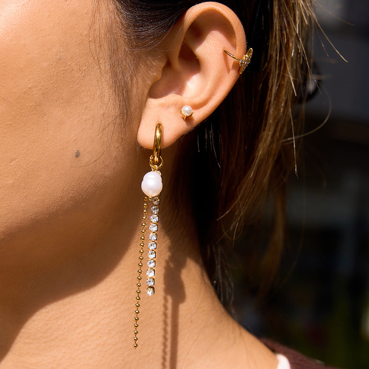 B廠 歐美款 鋯石芒星流蘇鈦鋼鍍18K金耳環 批發 折扣@洽客服  26.02.W3「JDE0211202」