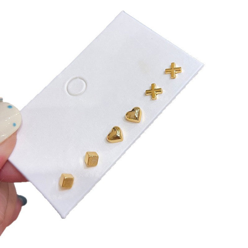 A2廠 韓國韓版愛心方形十字架銀針耳環-6件套 批發 折扣@洽客服 25.12.W2「HE29309」