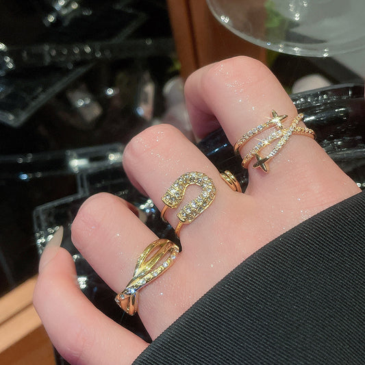 A2廠 韓國韓版鋯石芒星交叉雙層時尚開口戒指 批發 折扣@洽客服 25.11.W3「HR2775-TR124-TR125」