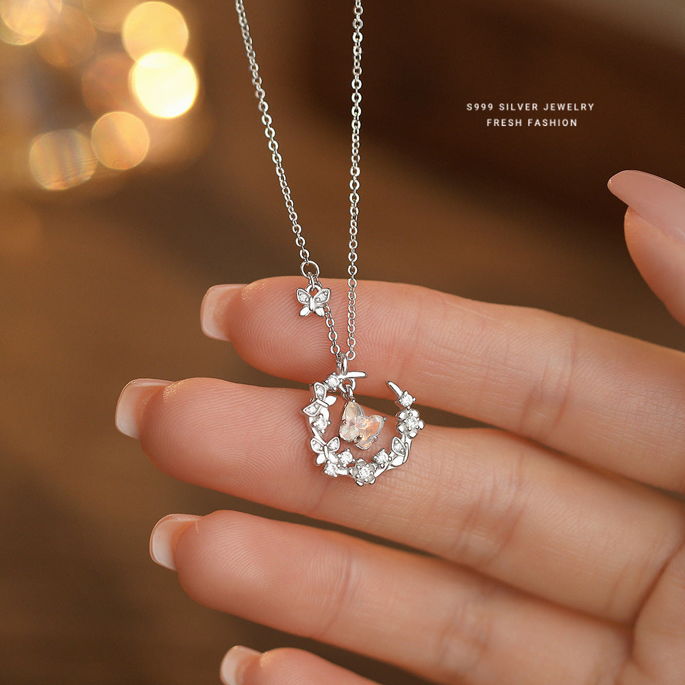 C廠 韓國韓版蝶戀花水晶S999純銀項鍊 批發 折扣@洽客服 25.11.W1「A4528」