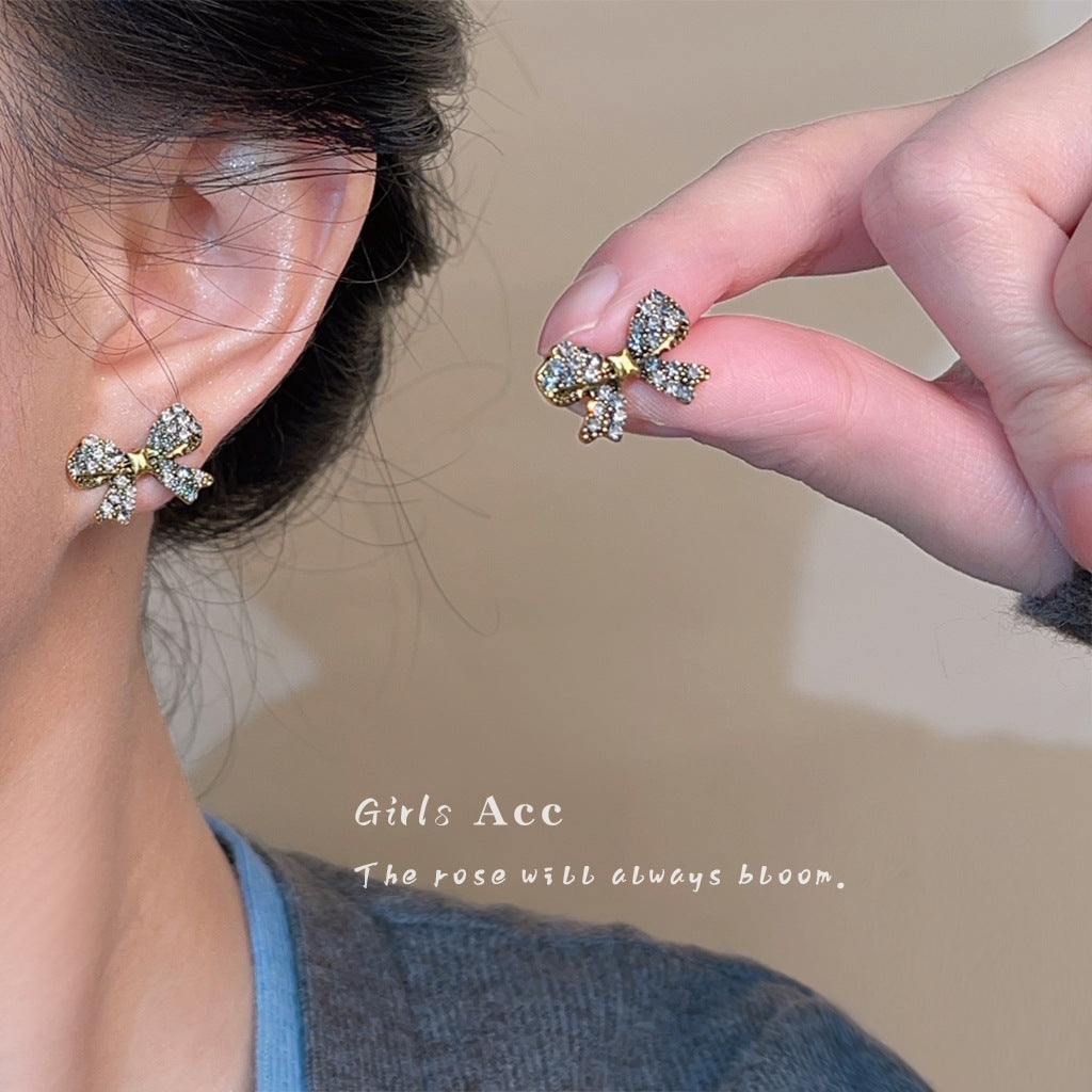 A廠 日韓款 鑲鑽蝴蝶結銀針耳環 批發 折扣@洽客服 25.10.W5「A550」