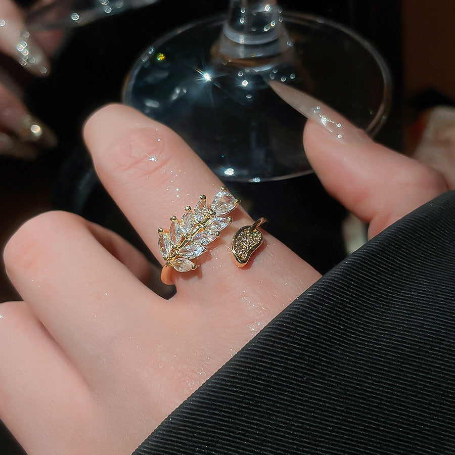 A2廠 日韓款超閃鋯石麥穗樹葉開口戒指 批發 折扣@洽客服 25.11.W4「HR2779」