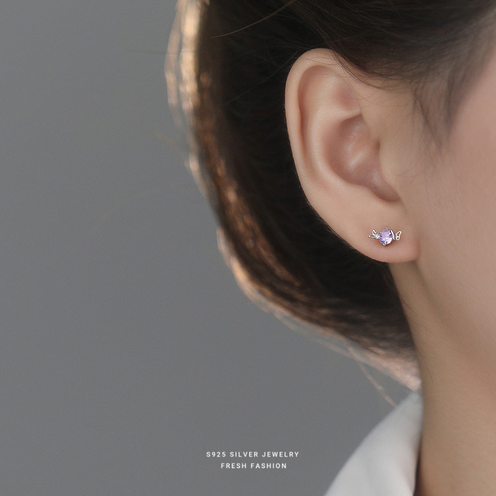 C廠 韓國韓版變藍鋯石蝴蝶S925純銀耳環 批發 折扣@洽客服 26.01.W1「E6007」