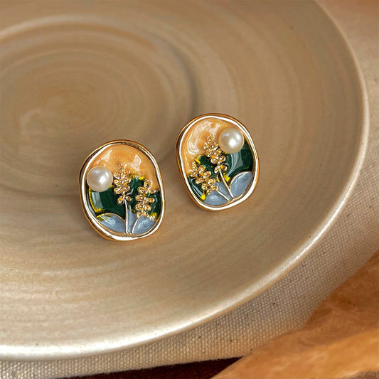 A廠 日韓款 莫內花園油畫感滴油銀針耳環 批發 折扣@洽客服 25.11.W2「4828」