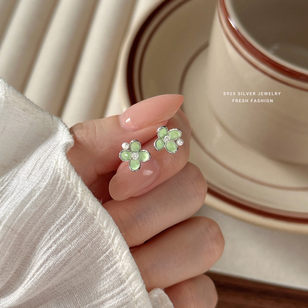 C廠 韓國韓版綠色滴膠四葉草S925純銀耳環 批發 折扣@洽客服 25.12.W4「E5967」