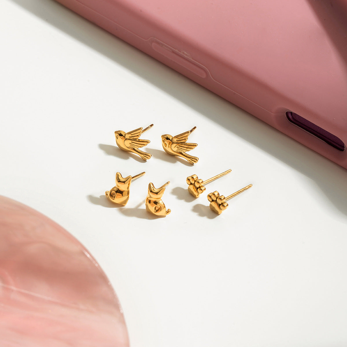 B廠 歐美款 貓爪小鳥鈦鋼鍍18K金耳環-3對1組 批發 折扣@洽客服 25.12.W1 「JDE0209014」