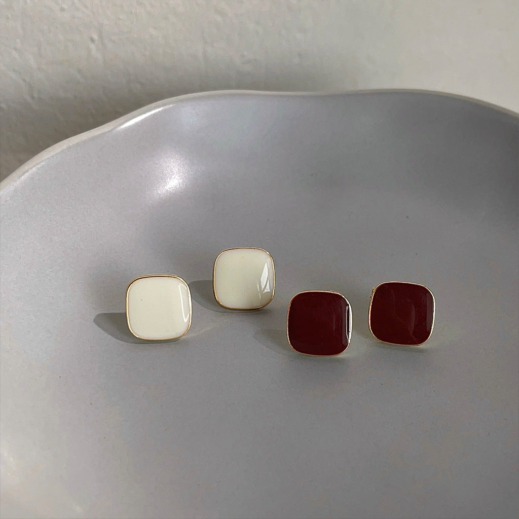 A廠 環保銅｜韓系氣質紅色滴油方形銀針耳環 批發 折扣@洽客服 26.01.W4「A872-A873」