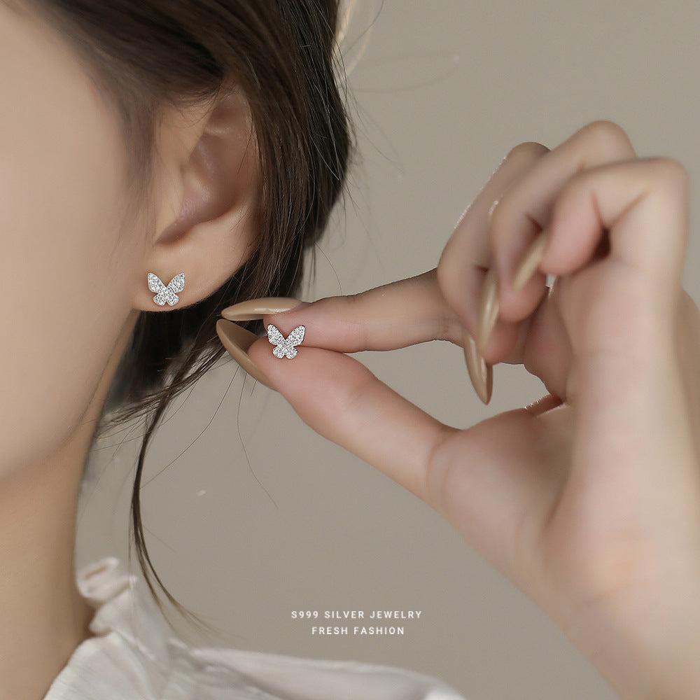 C廠 韓國韓版精緻滿鑲蝴蝶 S999純銀耳環 批發 折扣@洽客服 25.12. W2「E5873」