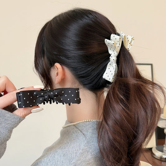 D廠 蝴蝶結黑白波點香蕉夾髮飾批發 26.04.W3「FJ-0533」