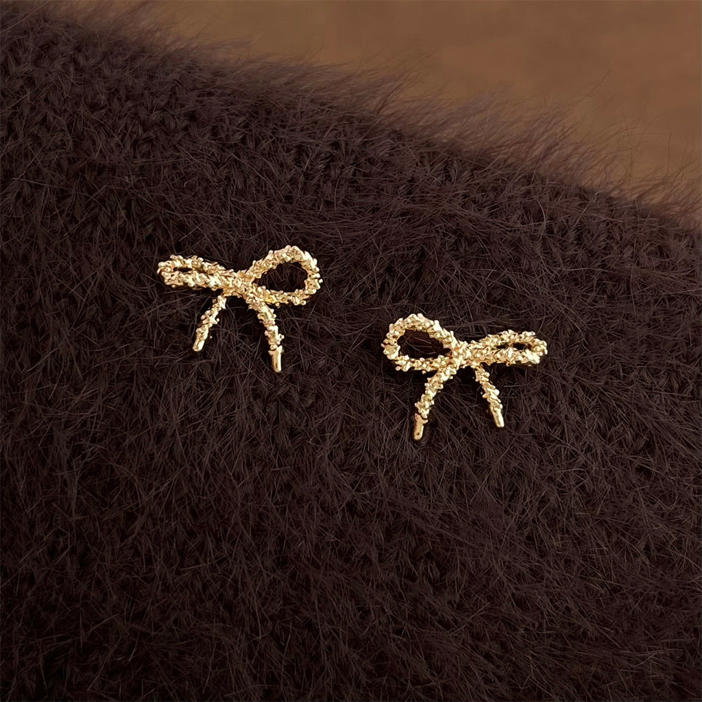 A廠 環保銅｜韓系輕奢沙面蝴蝶結銀針耳環 批發 折扣@洽客服 26.01.W4「6984」