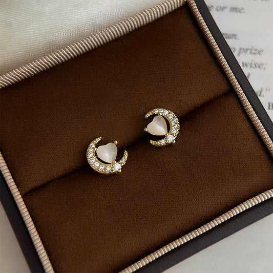 A2廠 日韓款氣質月亮玻璃貓眼石銀針耳環 批發 折扣@洽客服 25.12.W1「4408」