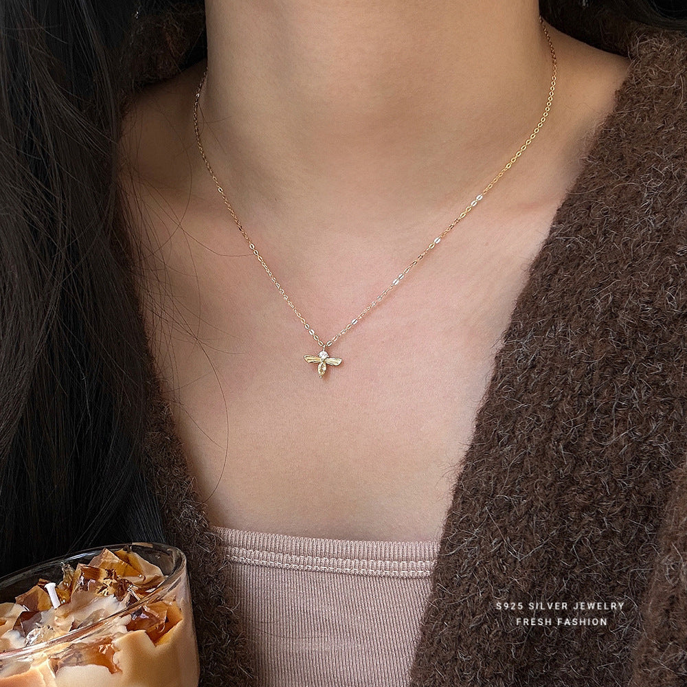 C廠 韓國韓版鋯石小蜜蜂S925純銀項鍊 批發 折扣@洽客服 26.01.W1「A4845」