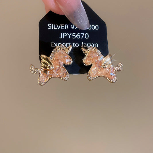 A2廠 韓國韓版鋯石小馬水晶電鍍18k真金銀針耳環 批發 折扣@洽客服 25.12.W2「HE29283」