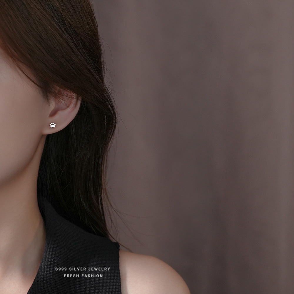 C廠 S999純銀｜ 可愛小巧貓咪爪印耳環 批發 折扣@洽客服 26.01.W2「E3825」