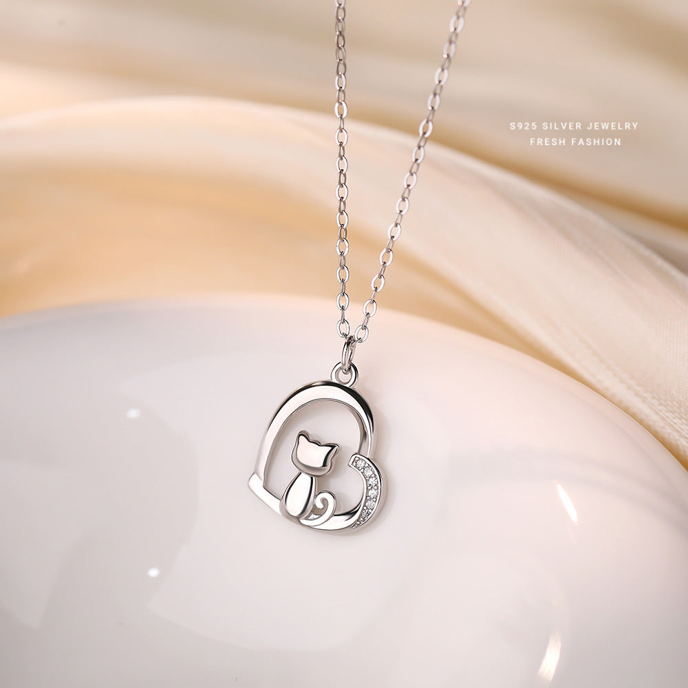 C廠 韓國韓版鏤空愛心小貓S925純銀項鍊 批發 折扣@洽客服 25.12.W3「YA0553」