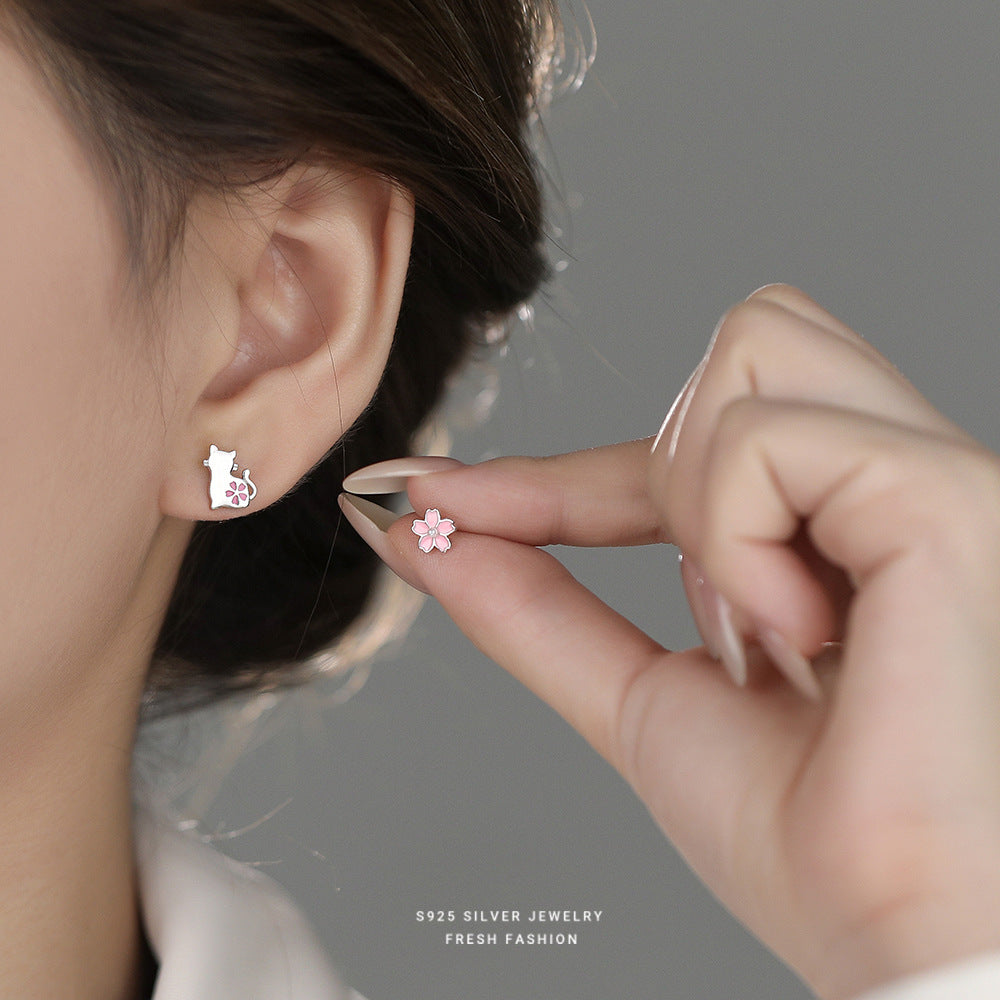 C廠 韓國韓版粉紅小花貓咪S925純銀耳環 批發 折扣@洽客服 26.01.W1「E6033」