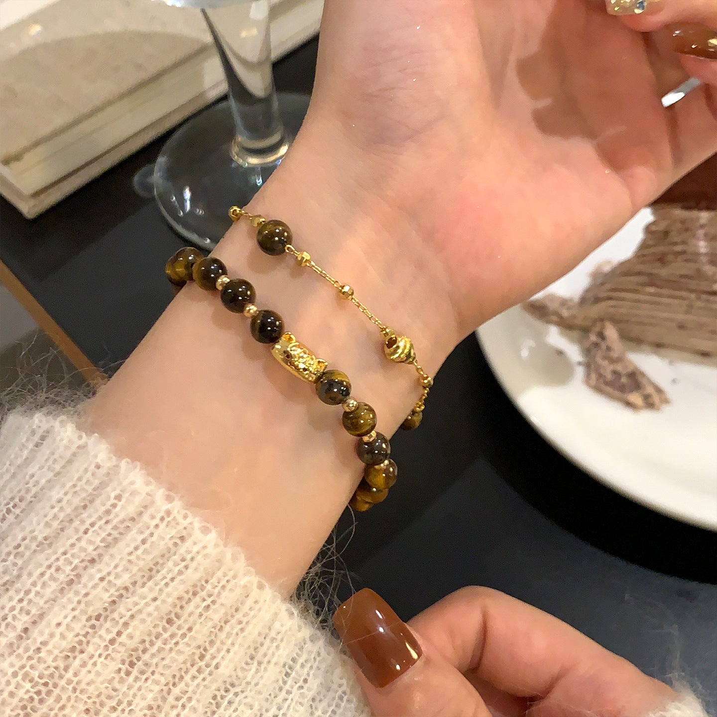 A2廠 韓國韓版虎眼石串珠電鍍18K真金手鍊 批發 折扣@洽客服 25.11.W2「WB1800」