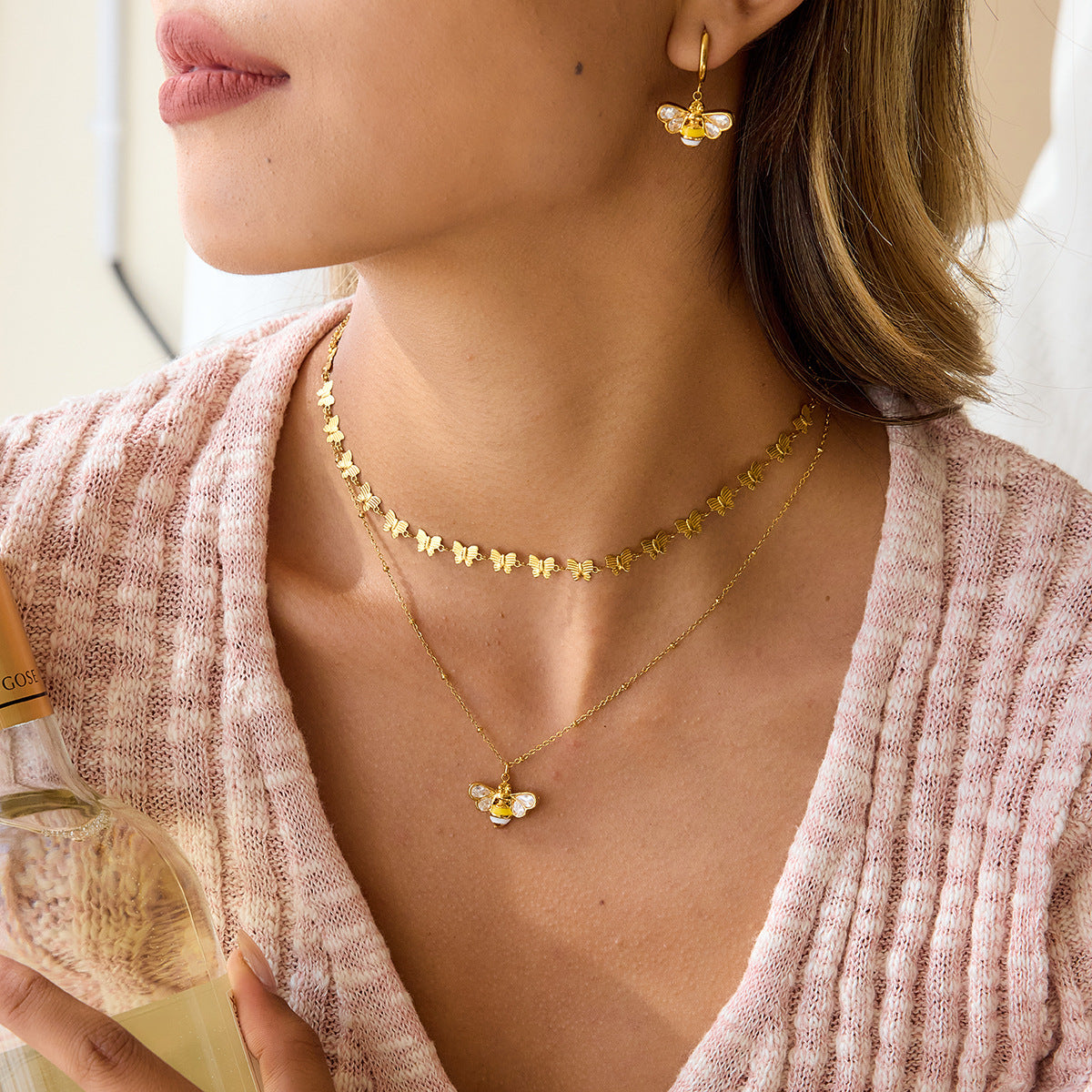 B廠 歐美款JAMIE 鈦鋼鍍18K金耳環 &項鍊 批發 折扣@洽客服 25.12.W3「JDE0209030」