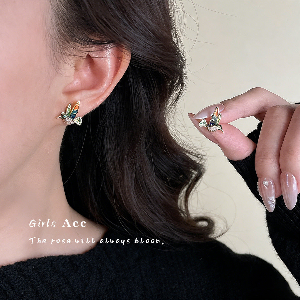 A廠 銅｜日韓款立體琺瑯滴油彩色小鳥銀針耳環 批發 折扣@洽客服 26.02.W3「3241」
