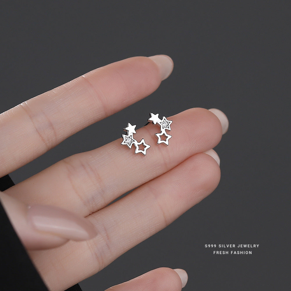 C廠 韓國韓版鏤空五角星S999純銀耳環 批發 折扣@洽客服 25.12.W3「E5880」