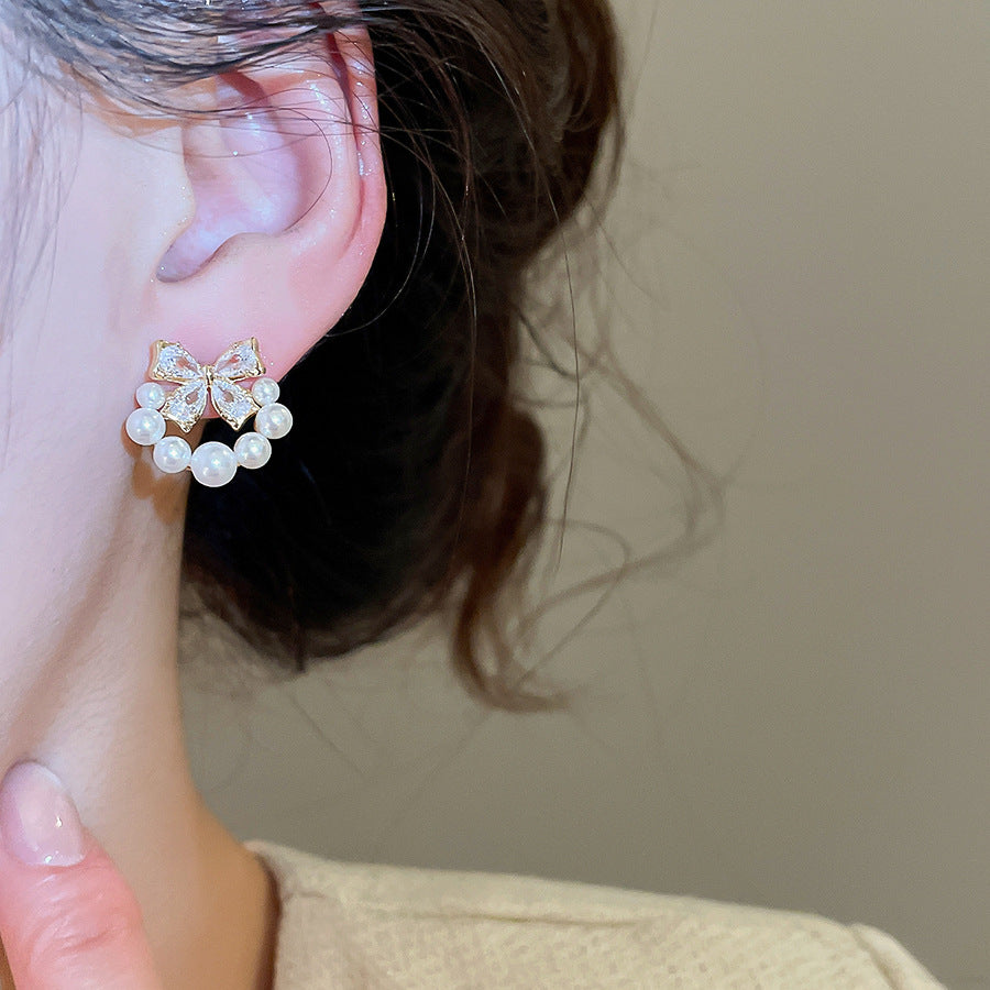 A2廠 韓國韓版鋯石蝴蝶結珍珠銀針耳環 批發 折扣@洽客服 26.03.W1「HE30793」