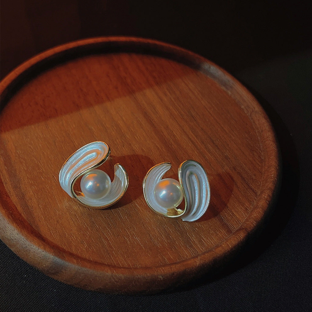 A廠 日韓款 幾何烤漆珍珠銀針耳環 批發 折扣@洽客服 25.10.W5「C-809」