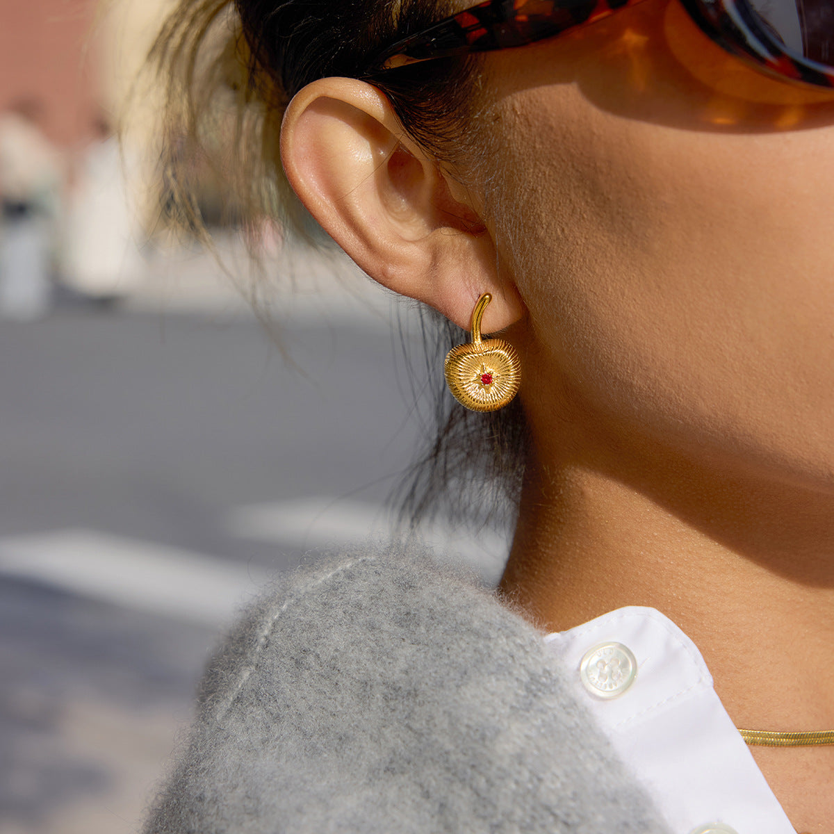 B廠 鈦鋼鍍18K金｜ 紅色水鑽櫻桃耳環 批發 折扣@洽客服 26.01.W2「JDE0209013」